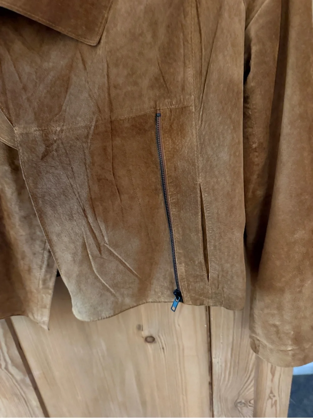 BB Dakota Suede Draped Open-Front Jacket in Camel Brown